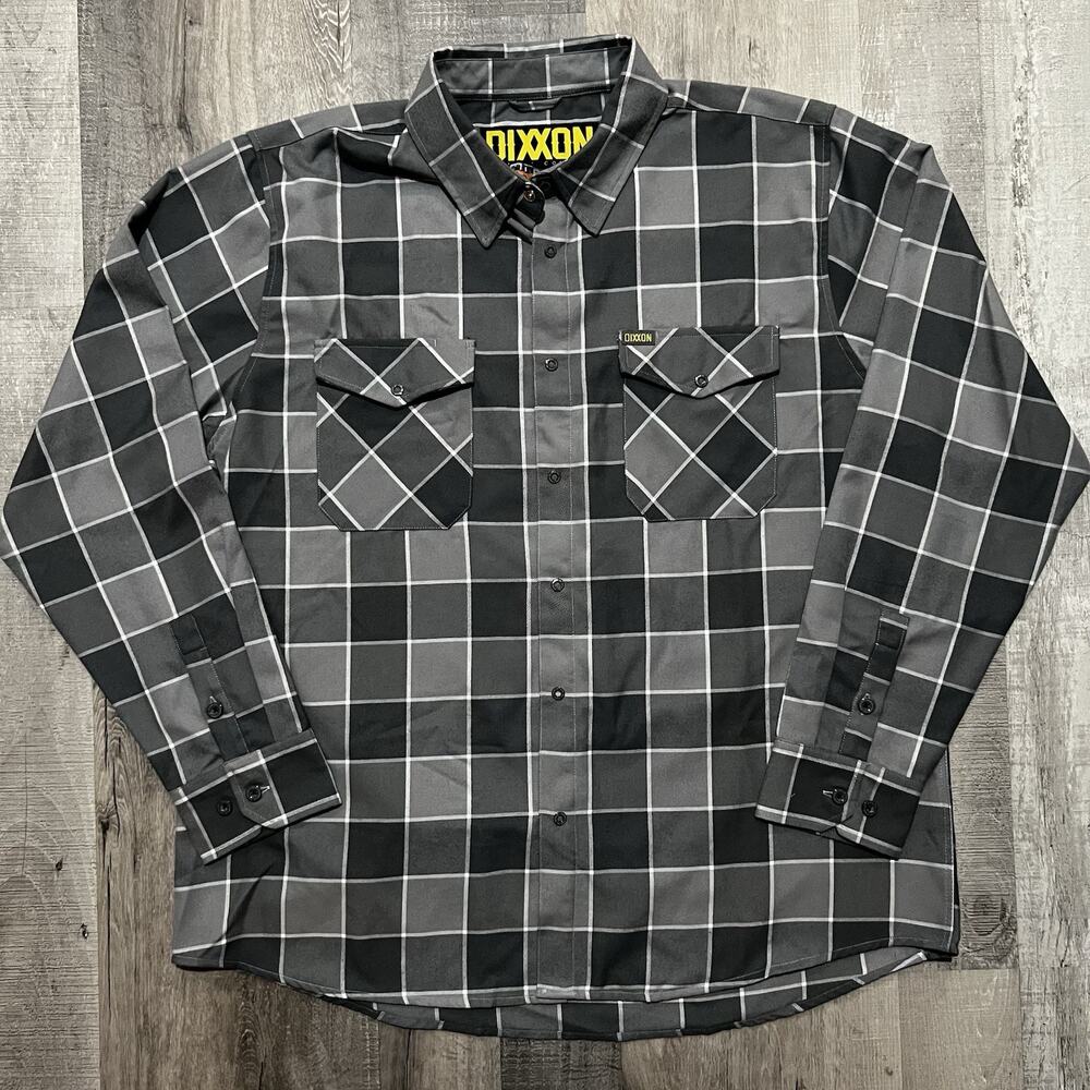 DIXXON Flannel Co The Rails Grey Plaid Snap Front Mens 2XL D-Tech Shirt Perfect!
